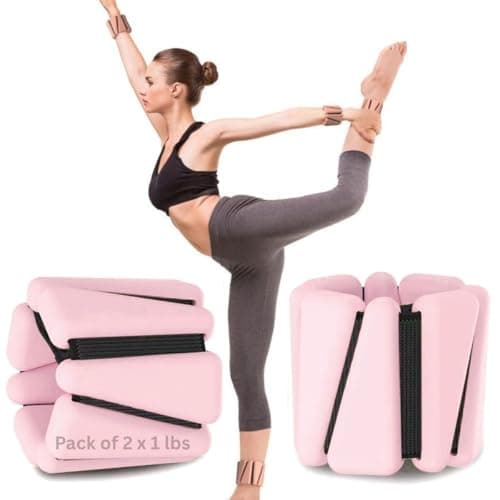 XFYT Adjustable Wrist Weights & Ankle Weights | Pair of 2 bracelets x 1 lbs each (1kgs total) | Soft silicone for comfortable movements for yoga, pilates,workouts (Pink)