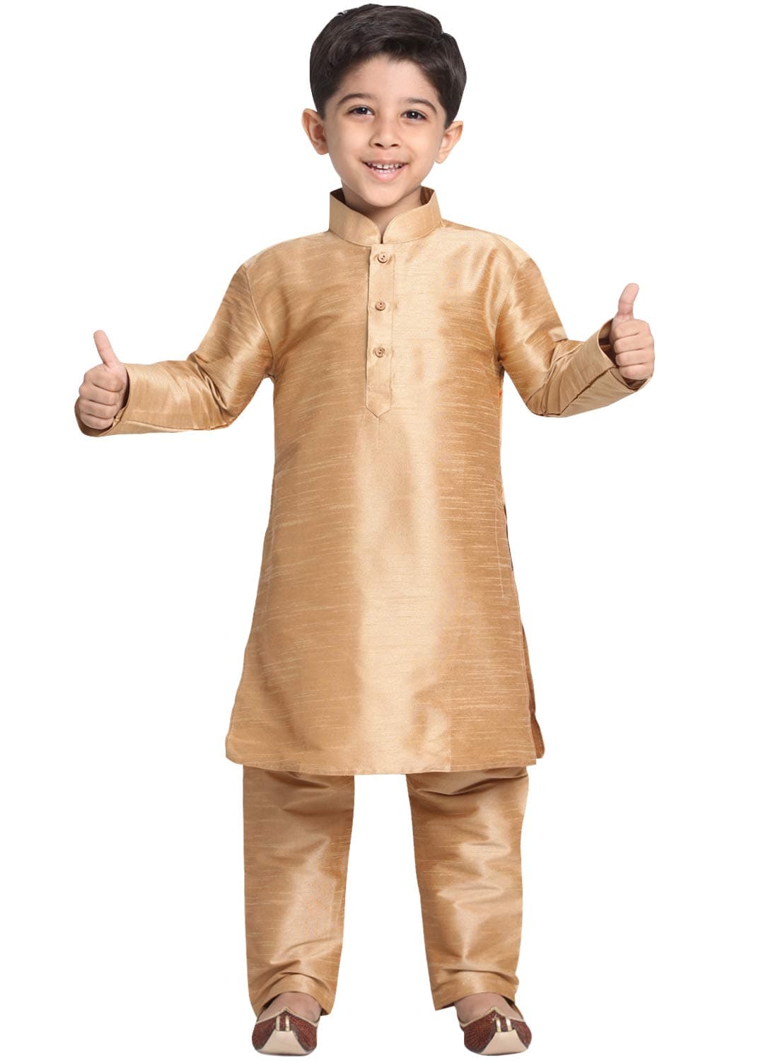 JBN Creation Boys Silk Blend Rose Gold Kurta Pyjama Set - Ethnic Elegance for Festivals | Comfortable Traditional Comfortable Full Sleeves Kurta Pyjama for Kids_VASBKRG001nPRG_34