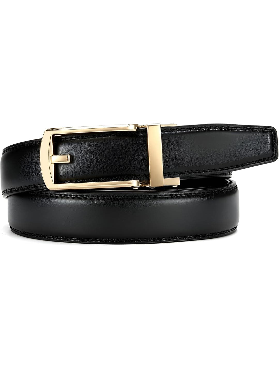 Contacts Genuine Leather Belt for Men - Perfect for Formal and Casual Wear - Adjustable Waistband up to 40 Inches - Autolock Belt for Formal and Casual Wear (15-Black VT & Gold)