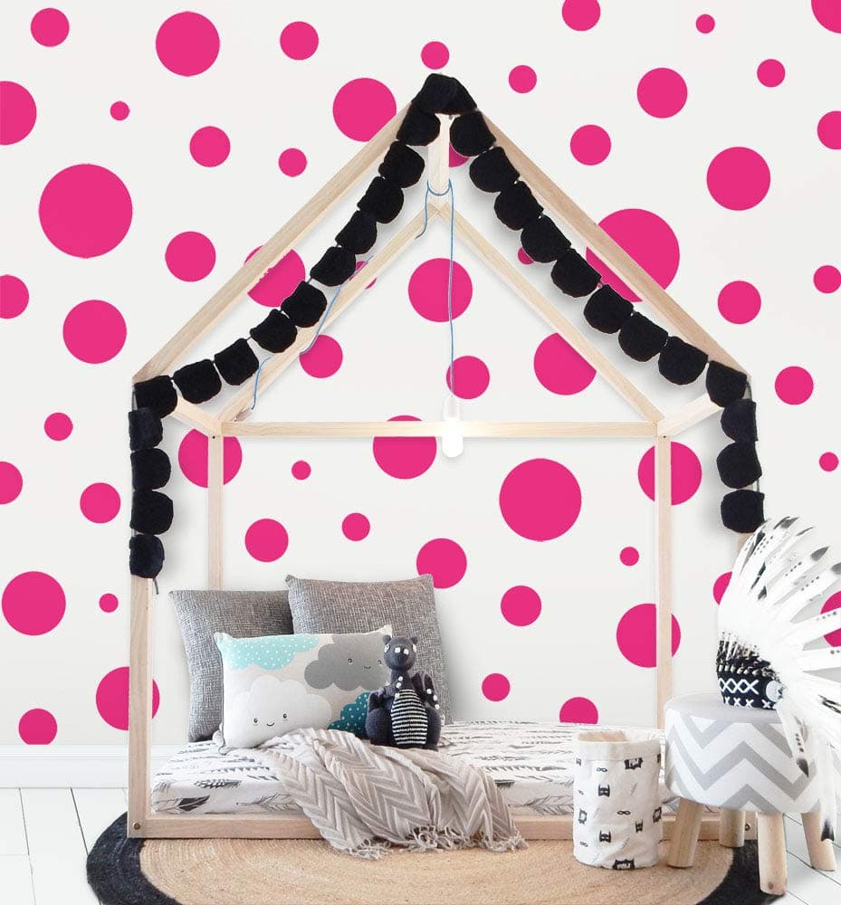 Polka Dot Wall Decals 63 Girls Room Wall Decor Stickers Wall Dots Vinyl Circle Peel Stick DIY Bedroom Playroom Kids Room Baby Nursery Toddler to Teen Bedroom Decoration 365 Hot Pink