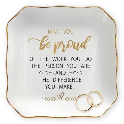 OASSIE Christmas Thank You Gifts for Women - Be Proud 4"x4" Ceramic Jewelry Dish Tray - Retirement Birthday Teacher Appreciation Gifts for Teachers Coworkers Boss Employee, Retirement Gift for Woman