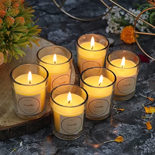 Floryn Decor Votive Glass Candle | Perfume Candles for Home | Candles for Home Decoration Fragrance | Burning Time- 10 Hours Each (Pack of 6, Scent- Vanilla)