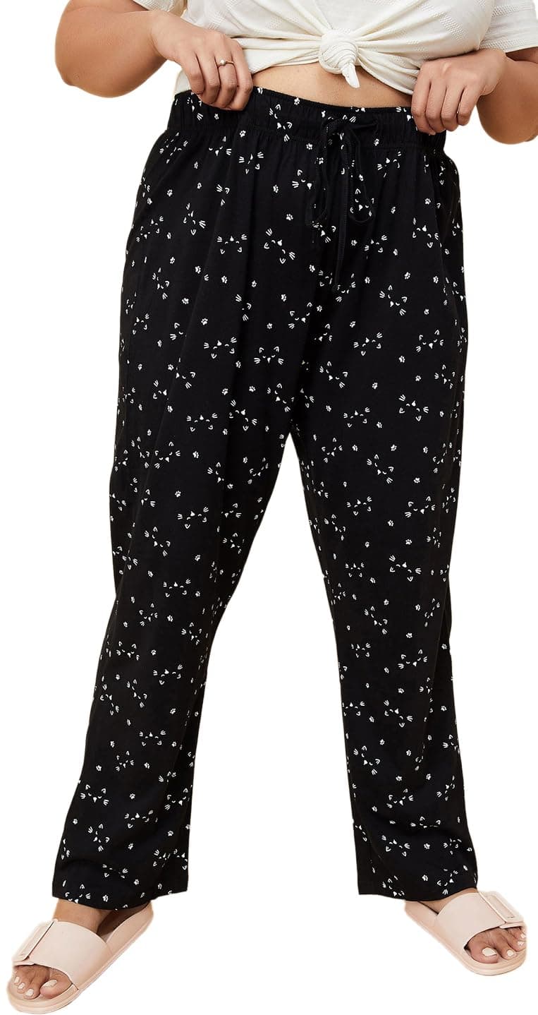 Max Plus Size Women Printed Elasticated Pyjamas Black