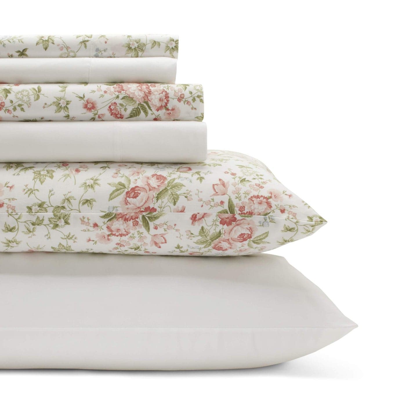 Laura Ashley King Sheets Cotton Percale 6Piece Bedding Set Crisp Cool Home Decor Marissa Coral King