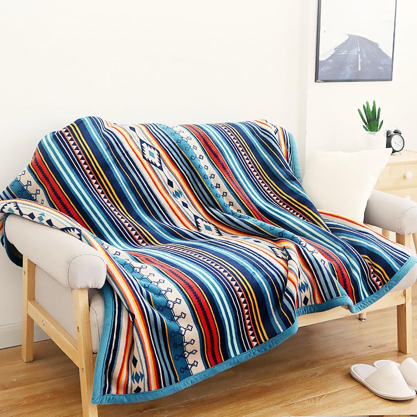 UKELER Bohemian Sherpa Throw 80 x 60 Soft Plush Flannel Boho Throw Blankets for BedCouchSofaOfficeCamping