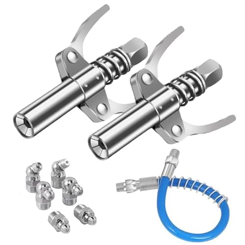 ArvezVoy Grease Gun Tip Includes 2PCS Grease Gun Coupler 1PC Grease Gun Tube12 inch 9PCS Grease Nipple Nozzle Ends Kit M6 M8 M10 Compatible with All Grease Guns 18 Inch Npt 10000PSI