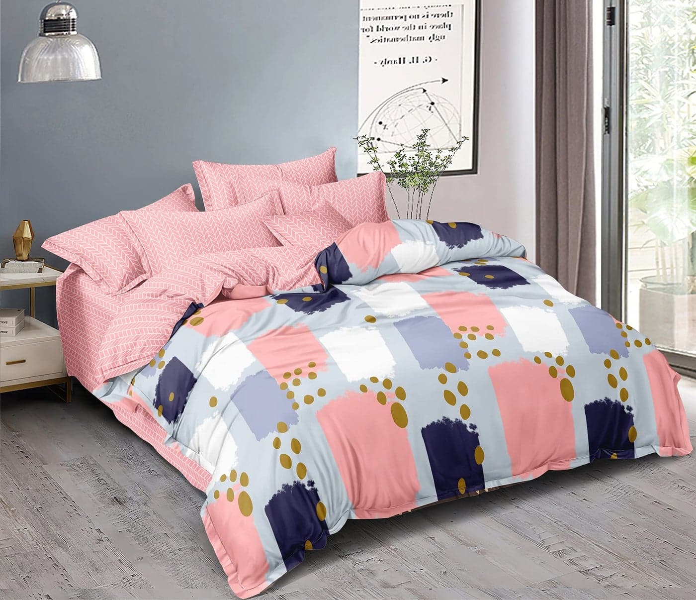 MORADO Premium Glace Cotton Geometric Design Duvet Cover - Single, Multi Color with Zipper