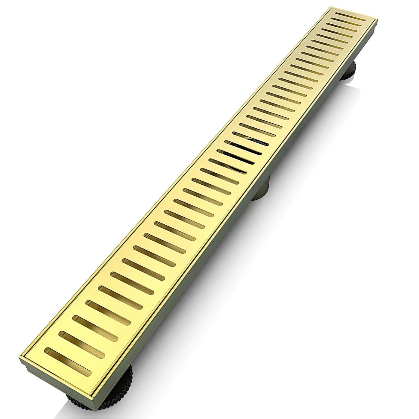 WEBANG 24 Inch Linear Shower Drain Rectangular Floor Drain with Accessories Capsule Pattern Cover Grate Removable SUS304 Stainless Steel CUPC Certified Brushed Gold