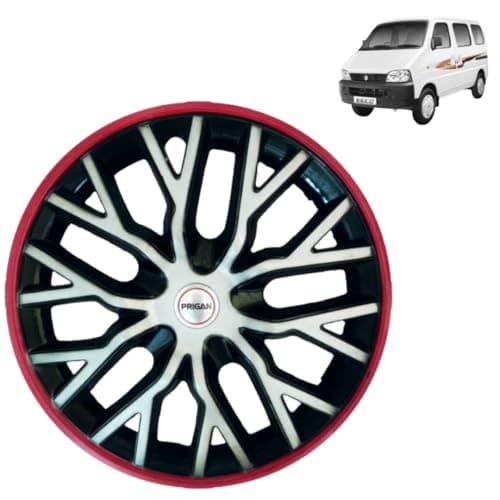 Prigan Wheel Cover for Maruti EECO 13 Inch Silver Black Red Wheel Cap (Available in 12,13,14 Inch) (Set of 4 Pcs) (Press Fitting) Model- Power Triple Color 13