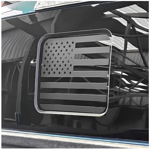 Fits Ford F150 F250 F350 2004-2024 Rear Middle Back Sliding Window American US Flag Vinyl Decal Matte Black Exterior Accessories