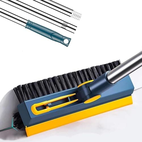 NORIDY 3 in 1 V-Shaped Corner Floor Cleaning Bathroom Brush with Wiper and Tweezers,180° Rotatable Long Handle Floor Cleaner Bristles for Tile Kitchen Bathroom Scrubber for Shower Floor Scraper