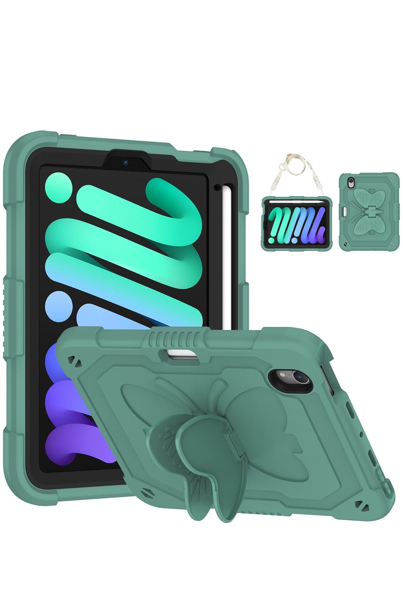 For erfly-iPad Mini7-Mini6 Protective Case with erfly Wing Stand, 3D Heavy Duty Rugged Shockproof Full Body Protective Tablet Case (Suitable for Kids)