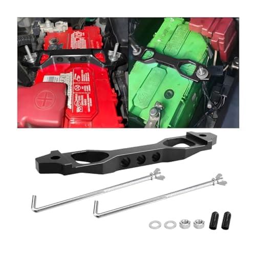 AICEL Battery Hold Down Sets, Billet Aluminum Alloy Car Battery Tie Down Bracket, Automotive Crossbar Holder Lock Mount with Galvanized Iron J Bolts, Car Accessories for Most Vehicles (Black)