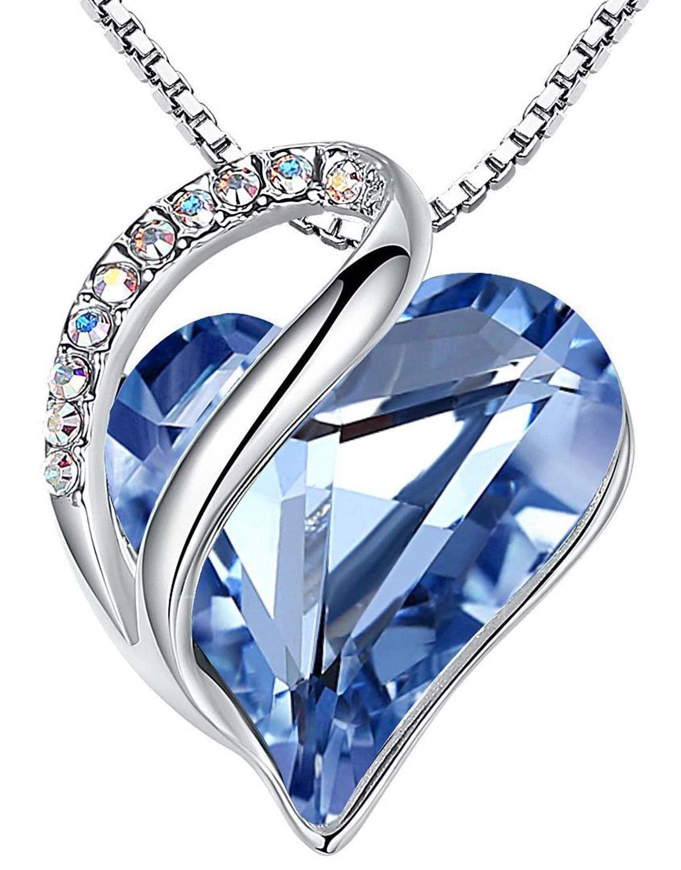Leafael Necklaces for Women, Infinity Love Heart Pendant with Light Sapphire Blue Birthstone Crystal for March and December, Silver Plated 18 plus 2 inch Chain, Jewelry Gifts for Wife