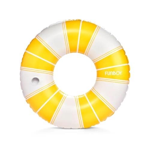 FUNBOY Giant Vintage Yellow Stripe Inflatable Pool Float with Cup Holder 48 Pool Float for Adults Inner Tube Pool Toys Swim Rings Swimming Pool Accessories Lounger Float for Pool Party Summer