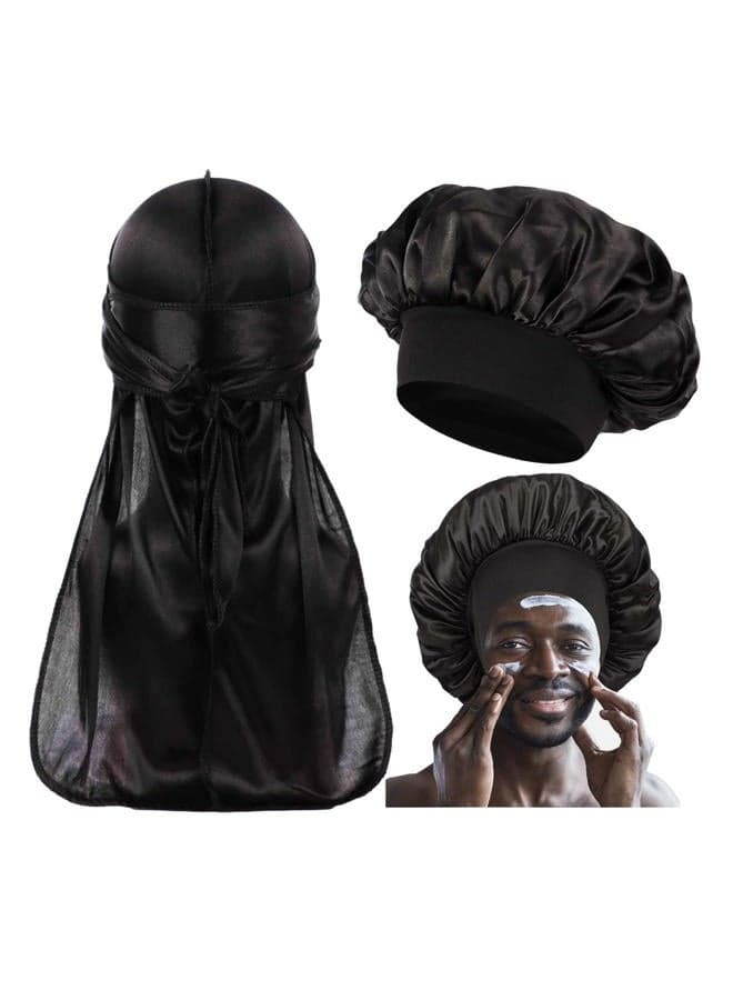 Bonnet for Men,Silk Bonnet for Men for Sleeping,Matching Durag and Bonnets Set for Couples,Mens Bonnet for Curly Hair,Braids,Pack A