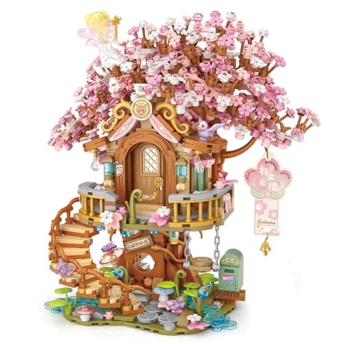 MEIEST Cherry Blossom Tree House Building Blocks SetFairy Sakura Particle Construction Building Bricks ToyFlowers Bonsai Home Decoration