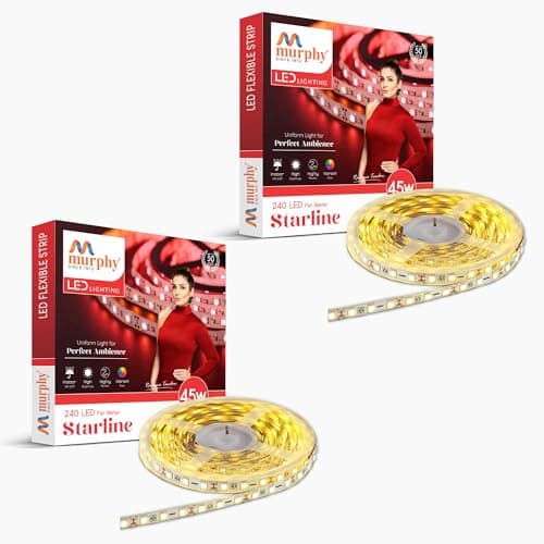 Murphy 45W LED Strip Light 2835 High Lumen 5 Metre (240 LEDs/Mtr) Warm White – 12V DC 10A Driver Included | Cove/False Ceiling/Decor Light (Pack of 2, 1-Year Warranty)