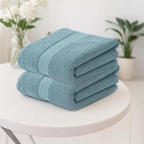 Earthy Fables Premium Bath Towel - 100% Combed Cotton, 600 GSM, Ultra Soft, Quick Dry and Highly Absorbent for Home, Travel and Acne-Prone Skin, 150 x 70 cm, Aqua, Set of 2
