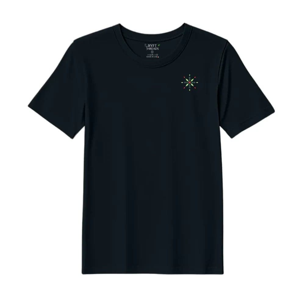 Threads XXL Black Polycotton T-Shirt - Christmas "Diamond Snowflake" Embroidered Design, Premium Holiday Collection