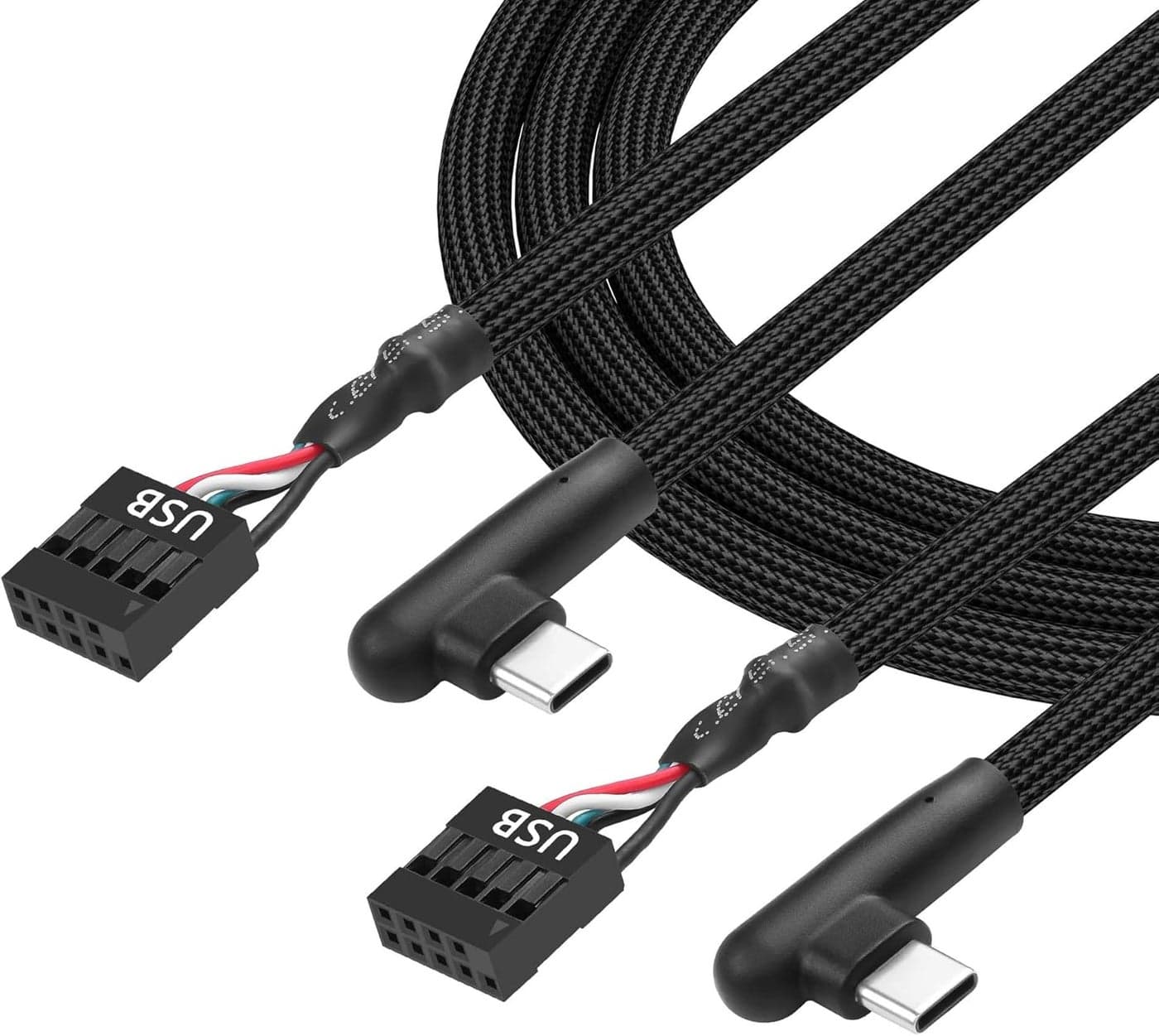 CERRXIAN 9 Pin USB Motherboard Female Header to USB C Adapter Cable 90 Degree Angle Type C Male to 9Pin Motherboard Serial Female 24AWG Extender Converter Braided Cable 2Pack 2FT60CM
