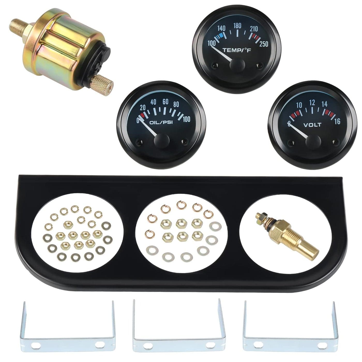 WATERWICH 3in1 Car Marine Meter Auto Gauge Kit Voltmeter Water Temperature Oil Pressure Gauge 2 52mm Universal for Car SUV Truck Motorcycle Tractor Marine Engines