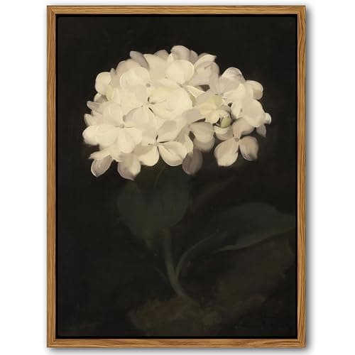 Framed Wall Art for Living Room – Vintage White Hydrangea Oil Painting Canvas Prints, Aesthetic Bedroom Wall Art, Kitchen Decor for Shelves, Bathroom Office Artwork Wall Decor – 8x10in