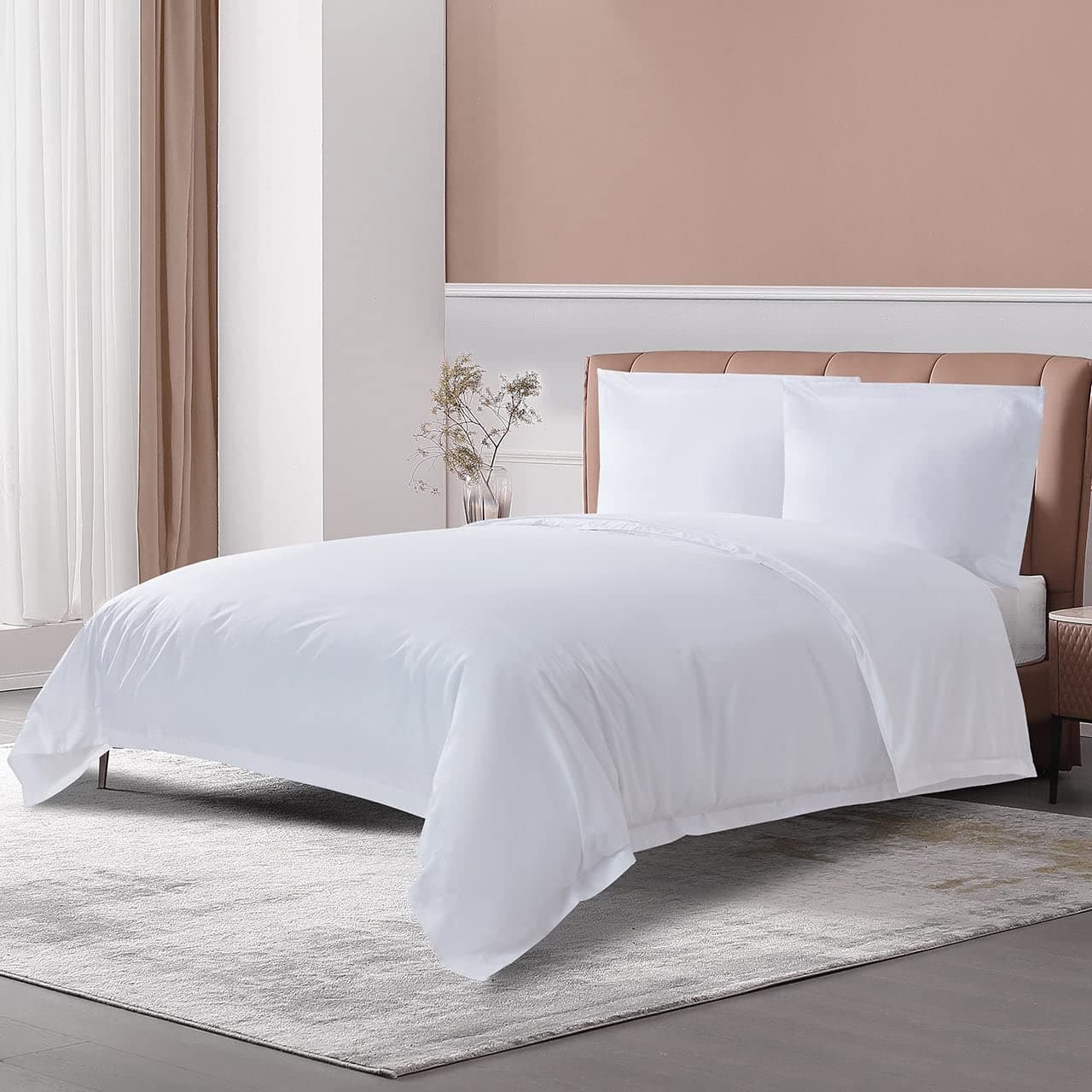 THE COTTON SILK 100 Luxury LongStaple Cotton Duvet Cover Set Soft Breathable KingCalifornia King Size White 1 Duvet Cover with Corner Ties Hidden Zipper 2 Pillow Shams