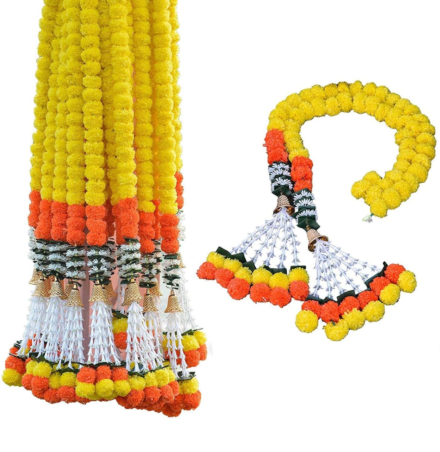 Shobha Sanskruti Marigold Garland for Decoration Artificial Marigold Flowers Decorations Indian Décor for Wedding, Events, Diwali, Decor (6 feet 2pcs Yellow)