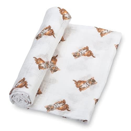 LollyBanks Baby Swaddle Blanket 100 Muslin Cotton Baby Blanket for Boys and Girls 47 x 47 Inches Soft and Breathable Swaddles for Newborns Lightweight Newborn Blanket Registry Tiger Cub Print