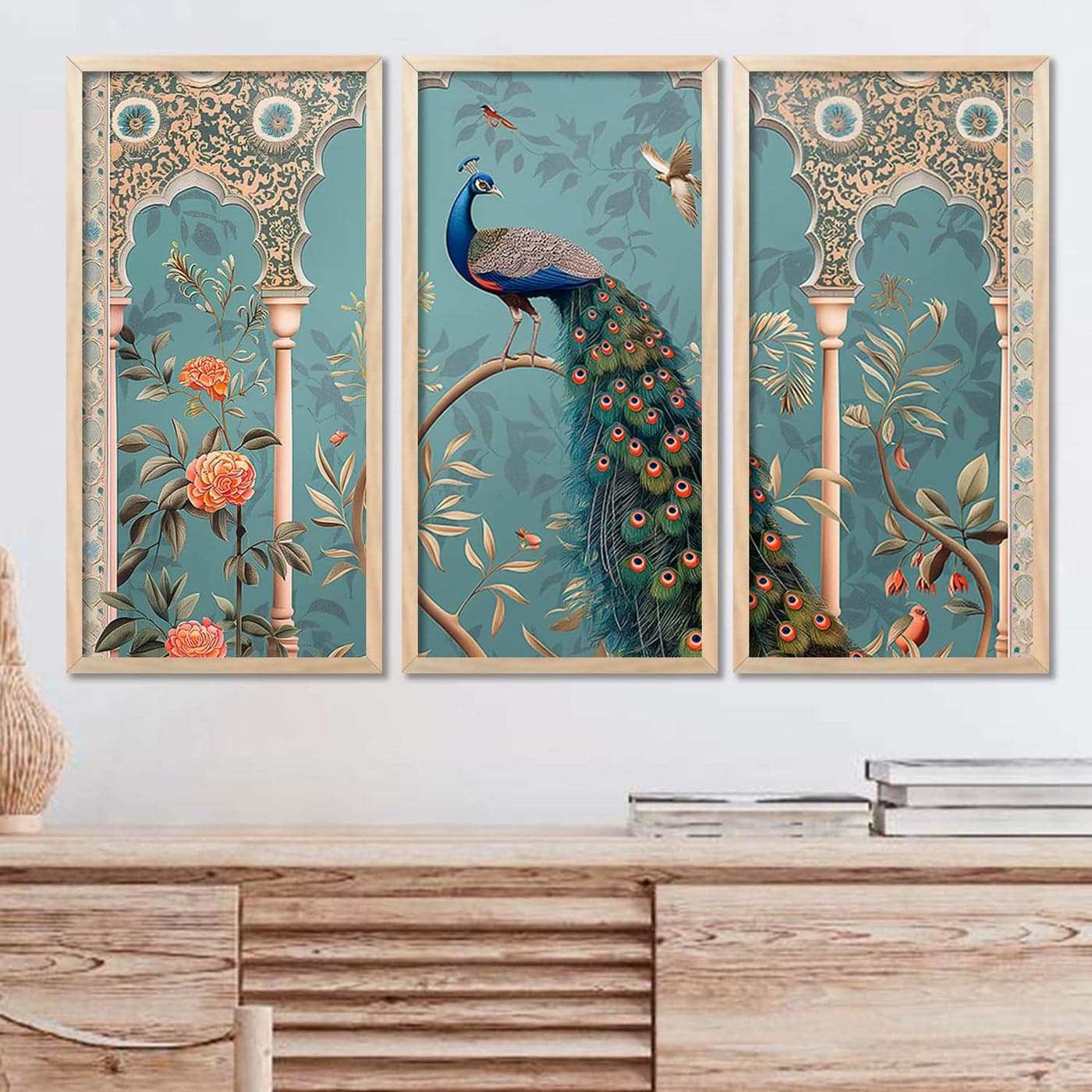walllane Traditional Indian Art Pichwai Wall Hanging Paintings Painting for wall Decoration Traditional Indian Art Pichwai Wall Dcor Paintings Set of 3 10x19 inch G