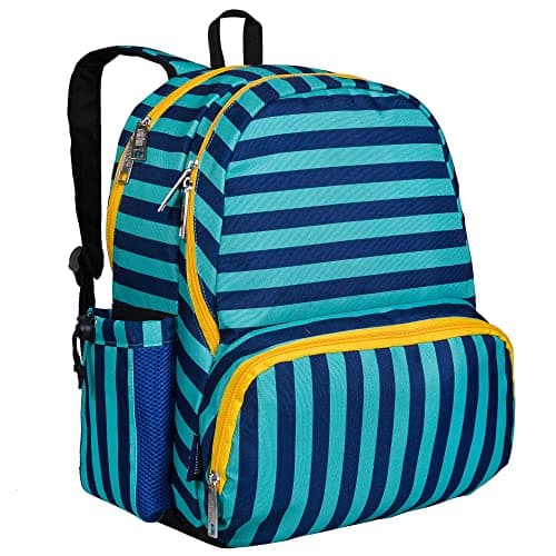 Wildkin Kids 17 Inch Backpack for Boys Girls Elementary School Backpack with Padded Straps Multiple Pockets Lightweight Bookbag for School Travel Ages 815 Blue Stripes