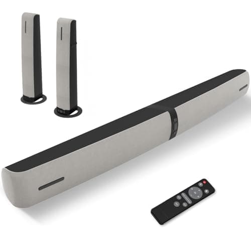 Assistrust Sound Bar for Smart TV, 90W Soundbar with Bluetooth 5.3/ARC/Optical/AUX Connect, Auto Volume Boost, 3 Customizable Equalizer Modes, 2 in 1 Detachable Soundbar for TV/PC/Gaming/Projectors