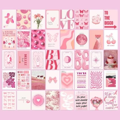 auraposter Paper Pink Coquette Room Decor Aesthetic Set of 40 - Girly Wall Decor, Light Pink Posters for Room Aesthetic Pictures, Vintage Coquette Decor Downtown Collage Kit for Teen Girl Dorm (4x6)