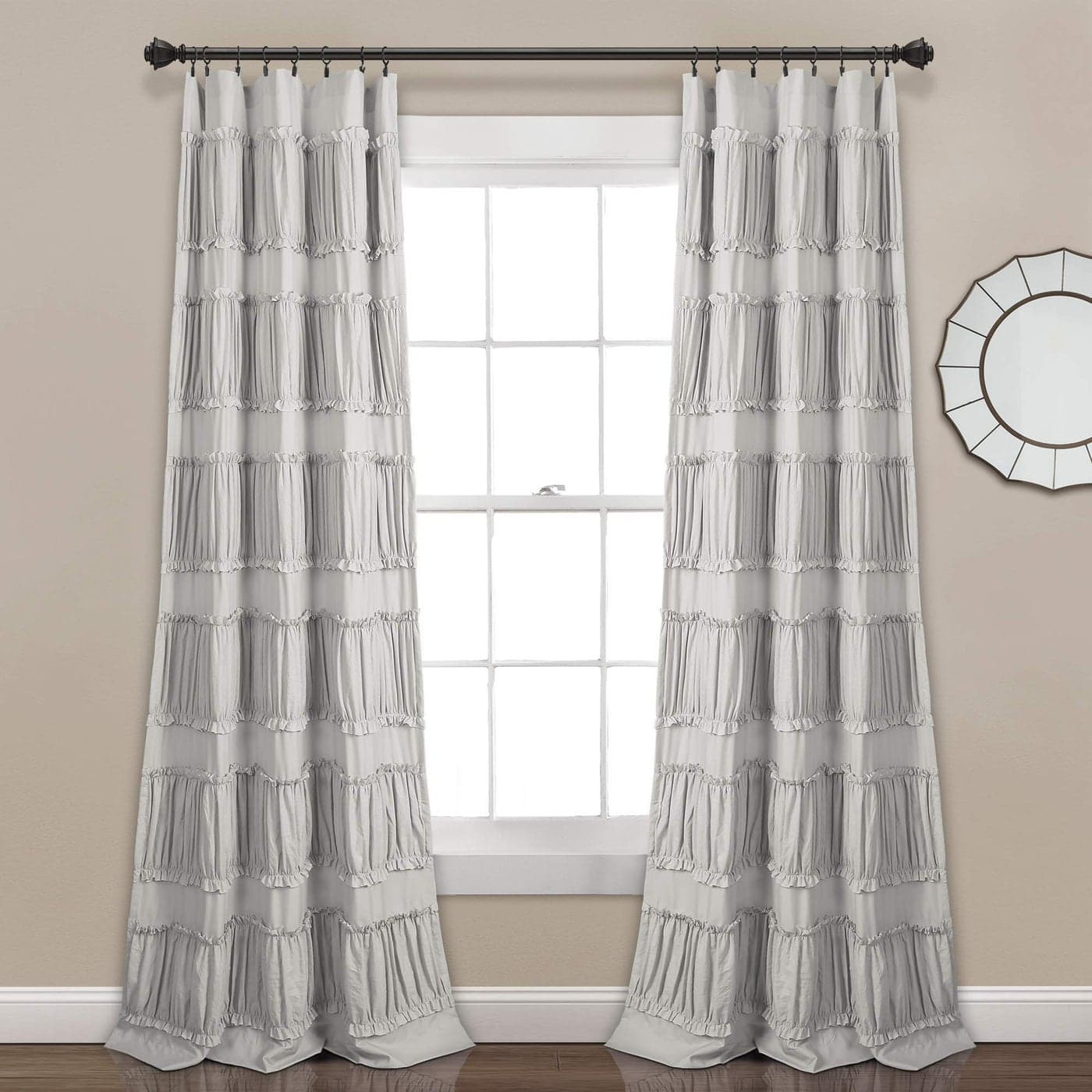 Lush Decor Nova Ruffle Window Curtain Panel Pair 42W x 84L Gray