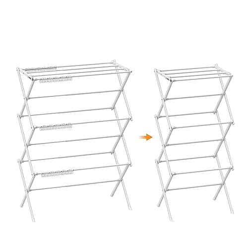 Rbitroise 3 Tier Clothes Drying Rack, Foldable Drying Rack Clothing,Indoor & Outdoor Laundry Rack for Drying Clothes,Space-Saving Design, Metal Collapsible Dryer Racks for Laundry,Pure White