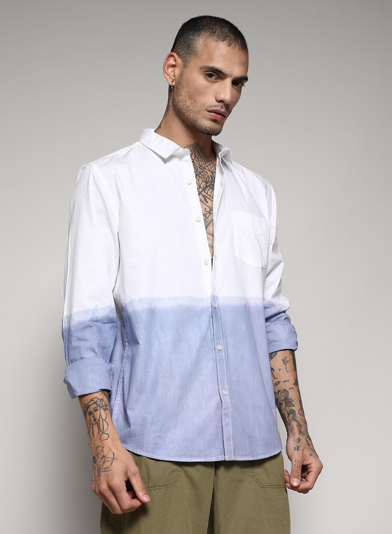 Men's White & Blue Contrast Ombre Shirt