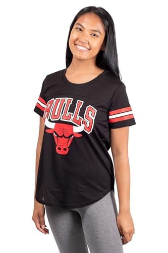 Ultra Game NBA Official Women's Soft Mesh T-Shirt, Chicago Bulls, Black, Medium