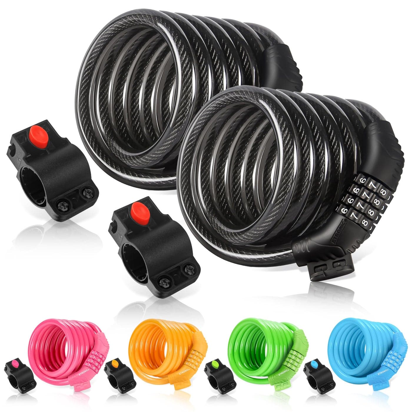 ETRONIC M6 Resettable Combination Lock Bike Cable, 6-Feet x 3/8-Inch, Black