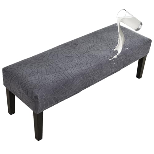 FUANGUI Waterproof Bench Cover, Stretch Jacquard Dining Bench Cover for bedrooms, Living Rooms, Kitchens, Protector Chair Bench Piano Bench Seat Covers Stool Slipcover Removable, Washable - Dark Grey
