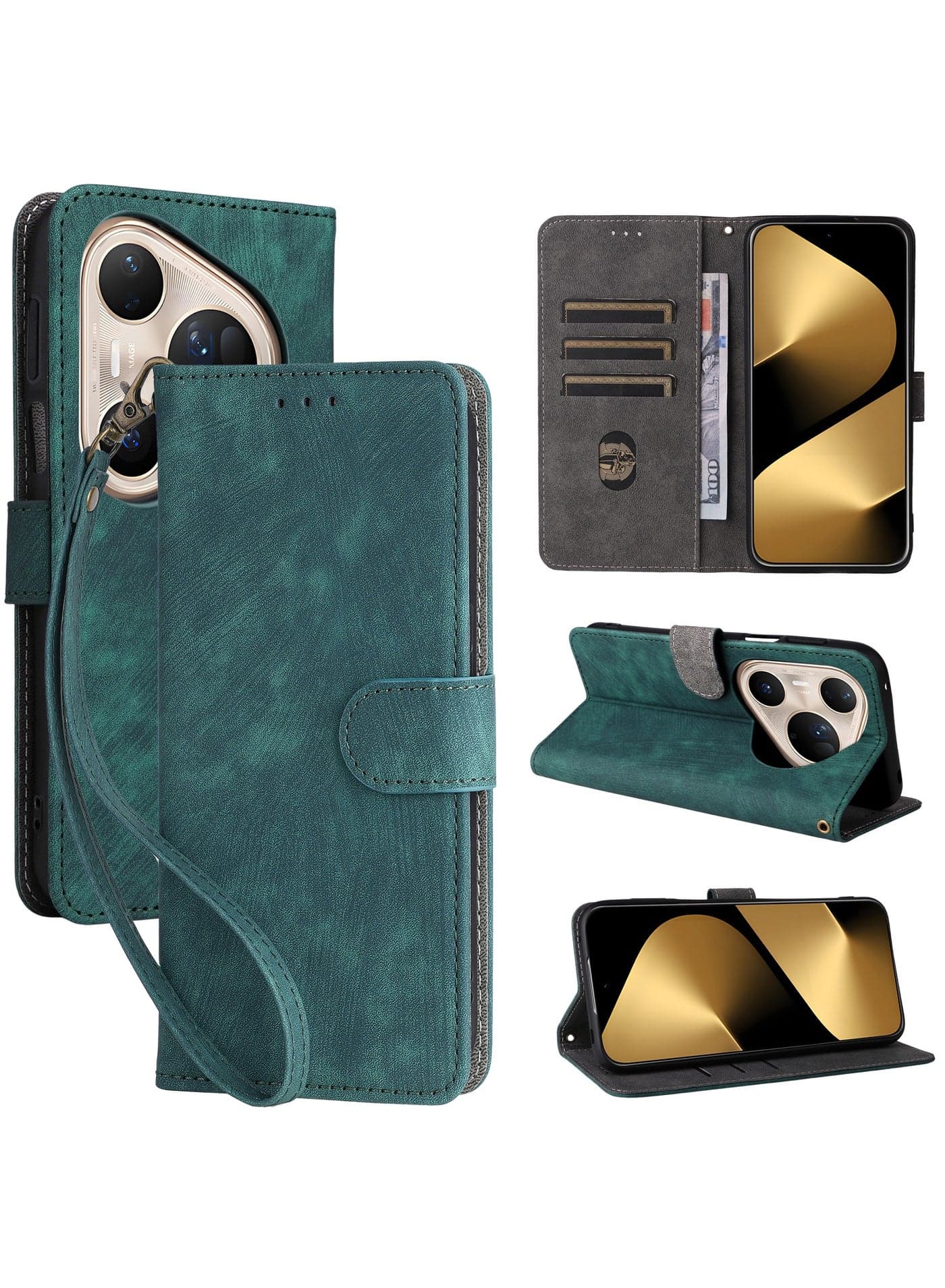 For Huawei Pura 80 Ultra Flip Cover with Detachable lanyard, PU Leather Full Body Protection Shockproof Flip Mobile Phone Case, RFID Anti-theft Brush Folio Wallet Case