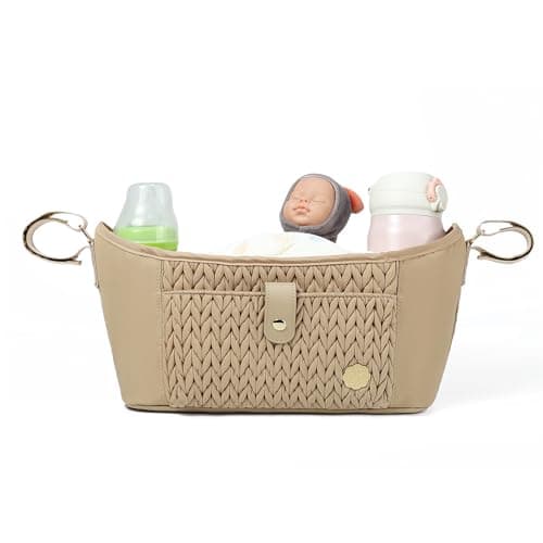 SEWBOO Universal Baby Stroller OrganizerDiaper Caddy Organizer with Adjustable Straps to Fits Nearly Any Strollers Beige