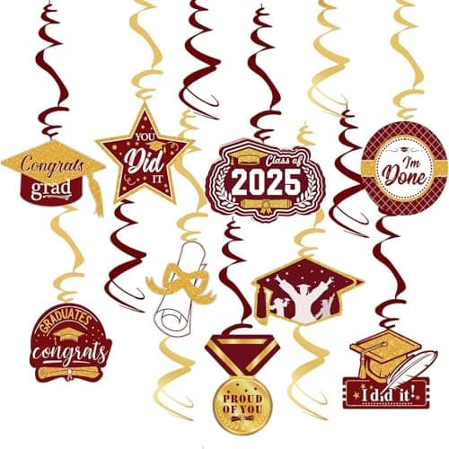 Graduation Party Decorations Maroon Gold 2026Burgundy Gold Graduation Deororations FSU ASUHanging Swirls 15pcs Class of 2026 Maroon Classroom Grad Decorations