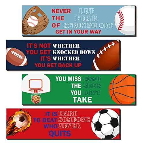 SHLINCO Sport Motivational Quote Wall Art(Pack of 4), Sport Themed for Boy's Bedroom Playroom Classroom Living Room Decoration