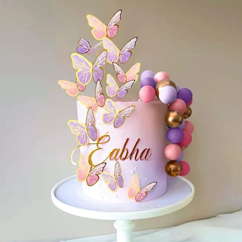 47PCS Purple Pink Butterfly Cake Toppers ballsButterfly Cake Decorations Include Cake Toppers Balls for Baby Shower Wedding Birthday Bridal Shower Party DecorPurple Pink