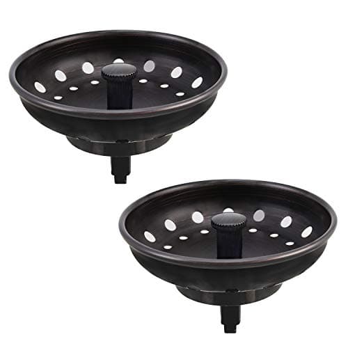 KONE Kitchen Sink Stopper and Strainer 2 Pack Oil Rubbed Bronze Sink Basket Strainer Replacement for Standard 3-1/2 inch Drain, Stainless Steel ORB Body Metal Center Knob with Rubber Drain Stopper