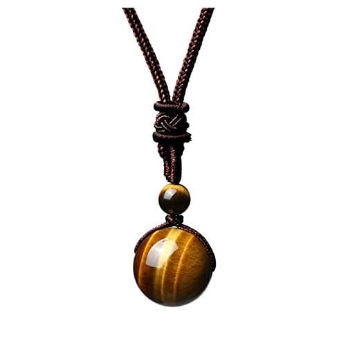 JOVIVI Healing Crystals Necklace Natural Yellow Tiger Eye Lucky Blessing Protection Chakra Beads Stone Pendant for Women Men Adjustable