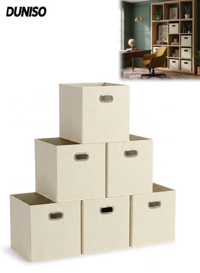 Household Essentials,Set of 6 Large Collapsible Storage Bins,Set of 6 Cubby Cubes With Handles,Suitable for Clothes Toys Organization(White,30x30x30 cm)