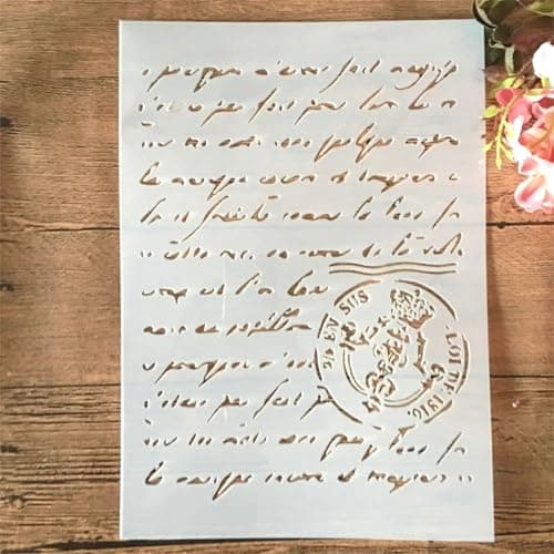 TIAMECH A4 Reusable Script Stamp Stencil for Painting Vintage Paragraph Letters Layering Template DIY Wall Art Wood Furniture Scrapbook Crafts 83x117inch