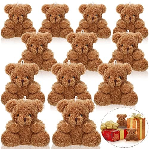 Sotiff 12 Pcs Mini Plush Bear 4 Inch Stuffed Bear Gift Bulk Animal Doll Keychain for Kids Boys Girls Christmas Party Favor Students Baby Shower Party Gifts(Brown)